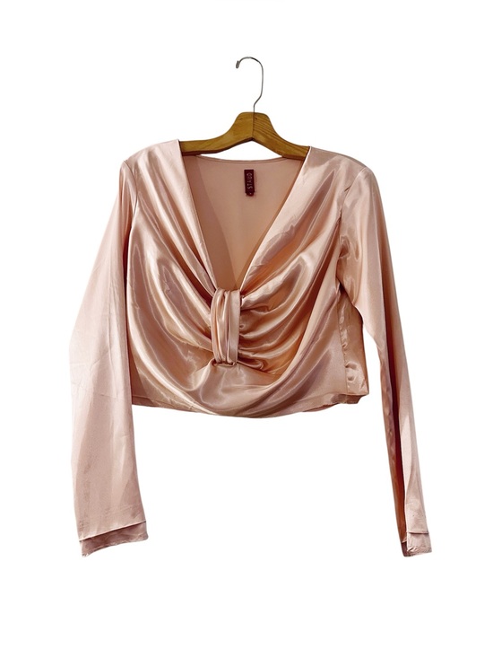 STAUD Tops - Staud Satin Long Sleeve Blouse Peach Pink Pinched Front Top